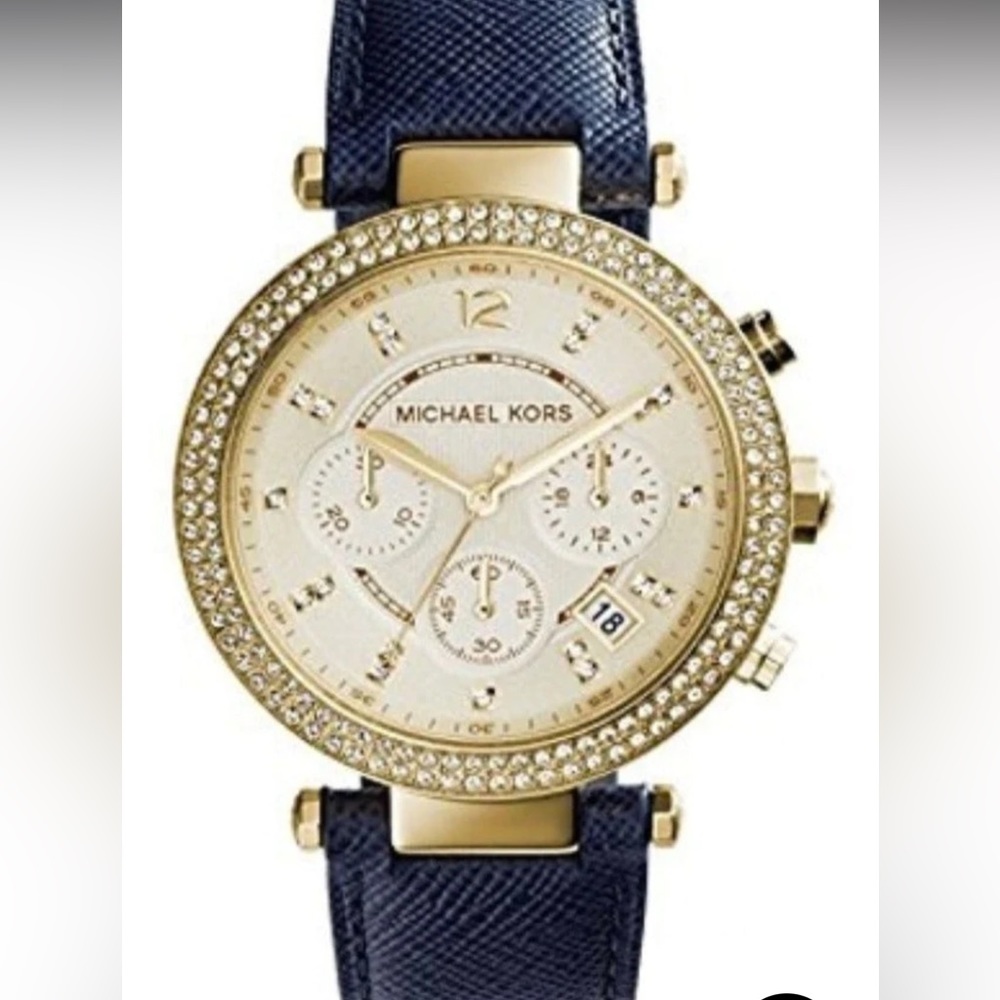 Michael Kors Parker Gold Dial Blue Leather Strap Watch for Women MK2280